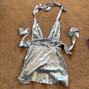 Lucy in the sky stain light blue halter dress size small